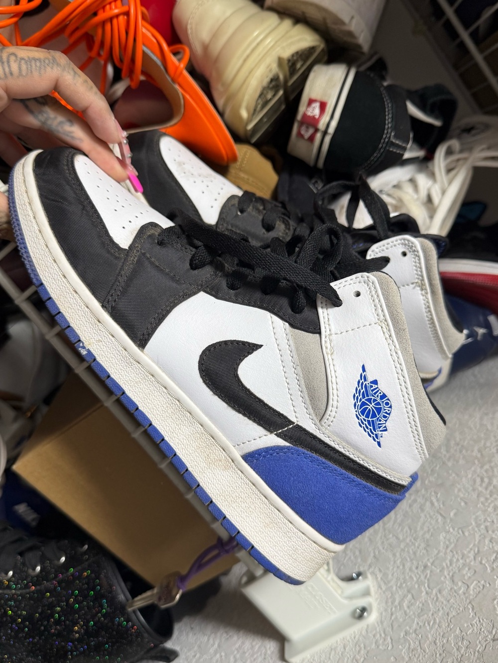 Jordan Mid Top Sneakers — Black, White & Blue